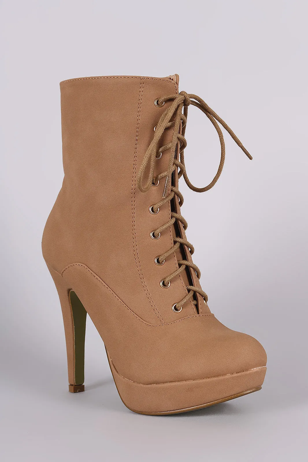 Alda - Toe Lace Up Platform Heeled Booties