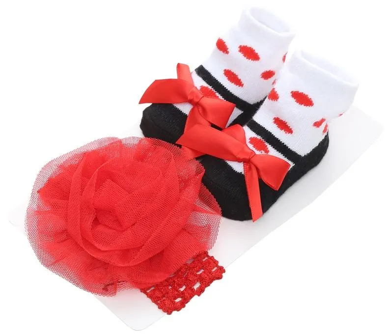 Baby Cute Bowknot Socks Booties  Hair Band Set