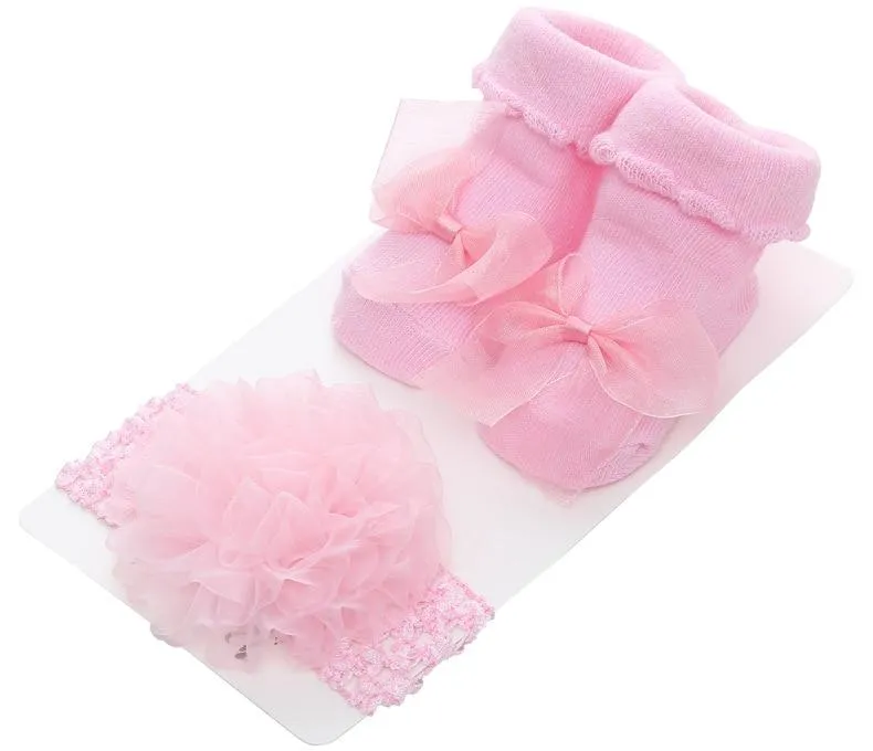 Baby Cute Bowknot Socks Booties  Hair Band Set