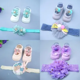 Baby Cute Bowknot Socks Booties  Hair Band Set