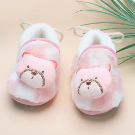 Baby Moo 3D Dear Bear Soft Slip-On Anti-Skid Plush Warm Booties - Pink