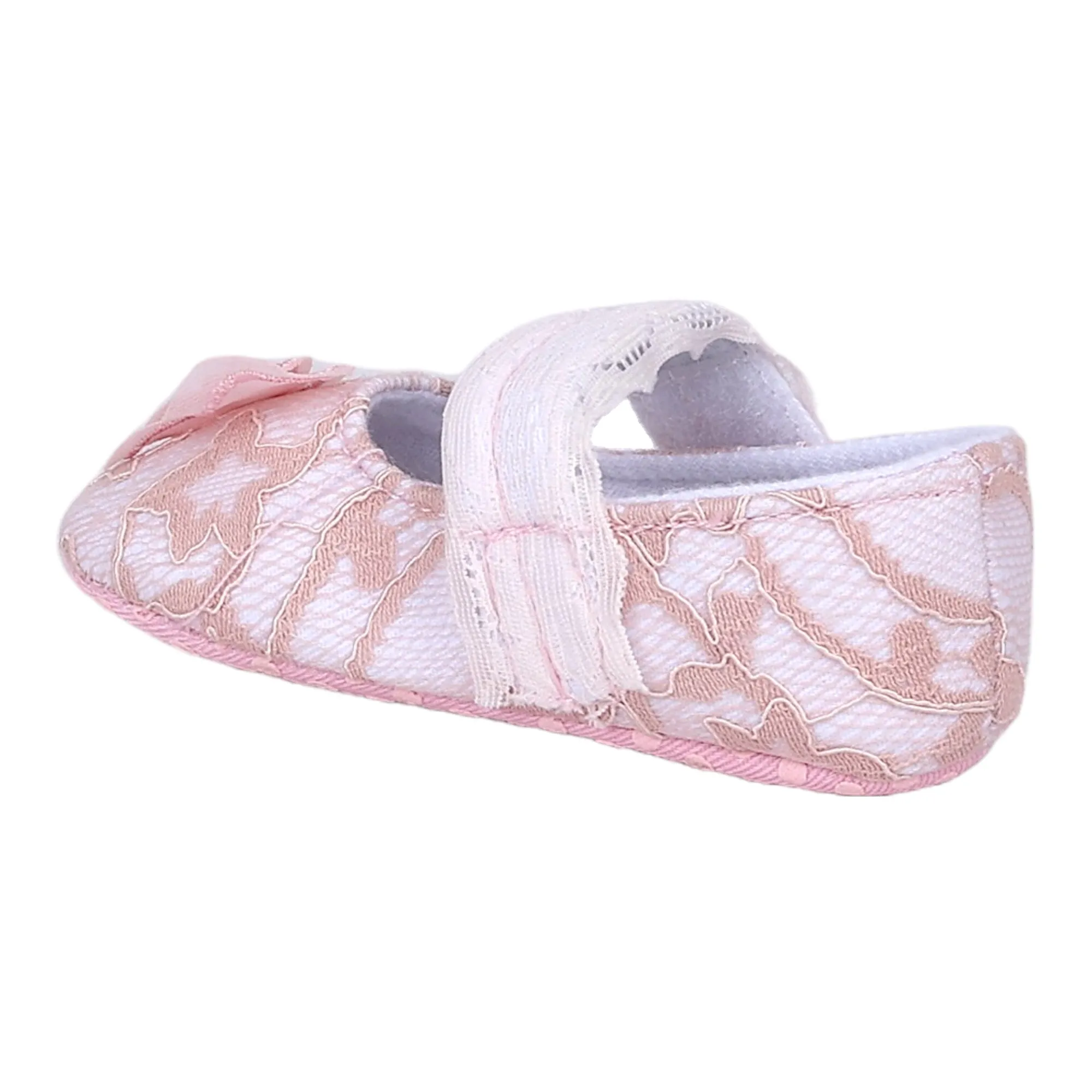 Baby Moo Embellished Butterfly Velcro Strap Lace Ballerina Booties - Pink