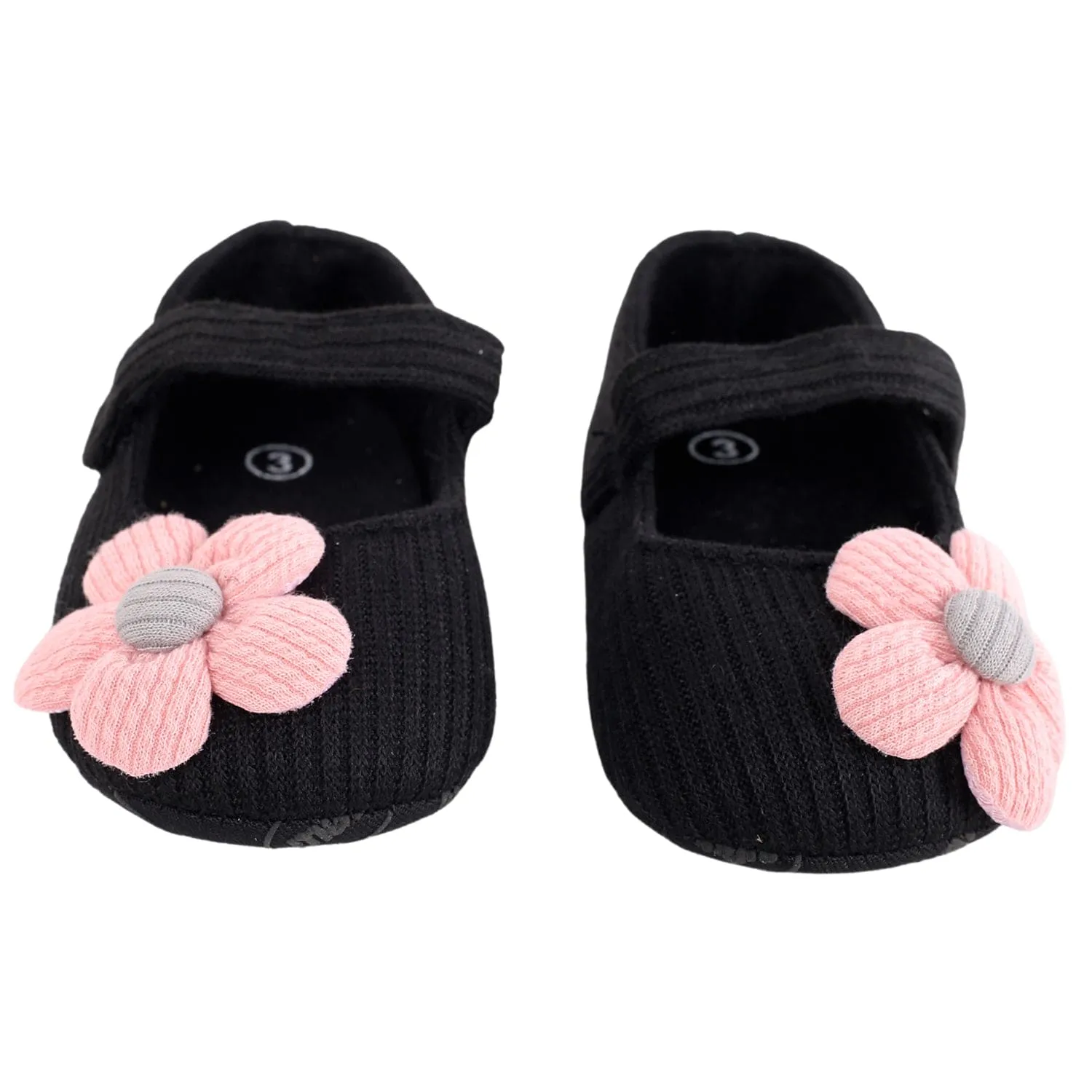 Baby Moo Floral Applique Black And Pink Booties