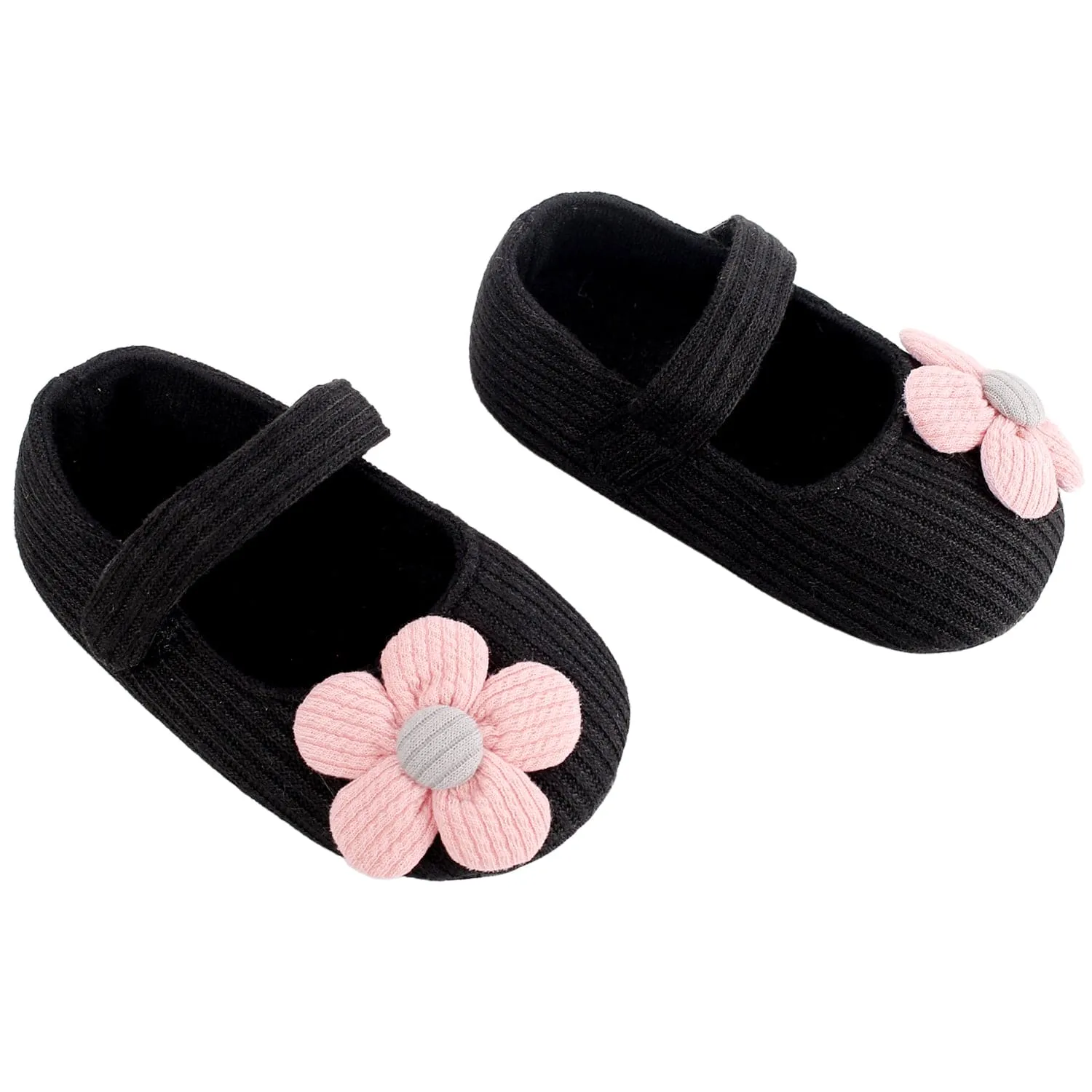 Baby Moo Floral Applique Black And Pink Booties