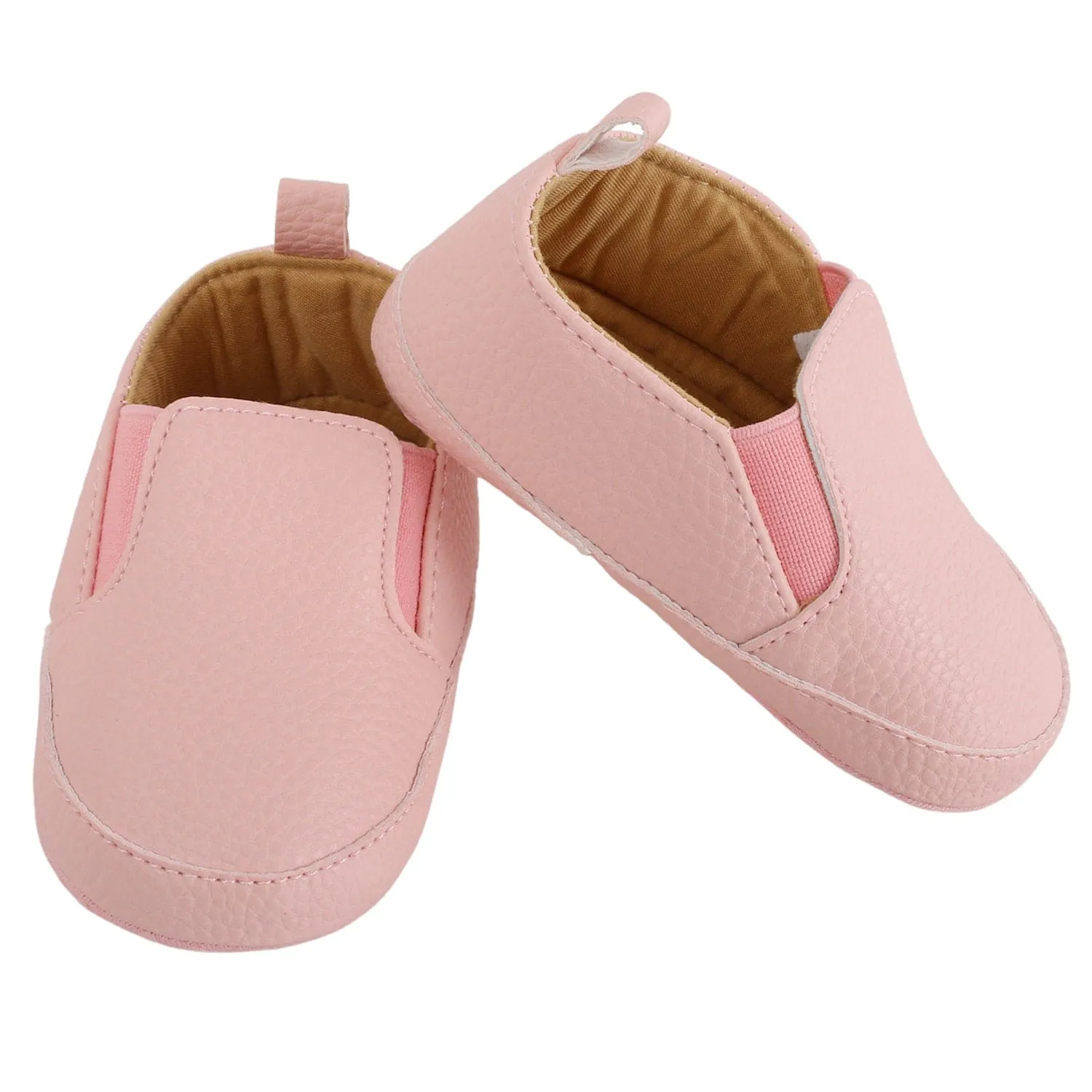 Baby Moo Leather Pink Slip-On Booties