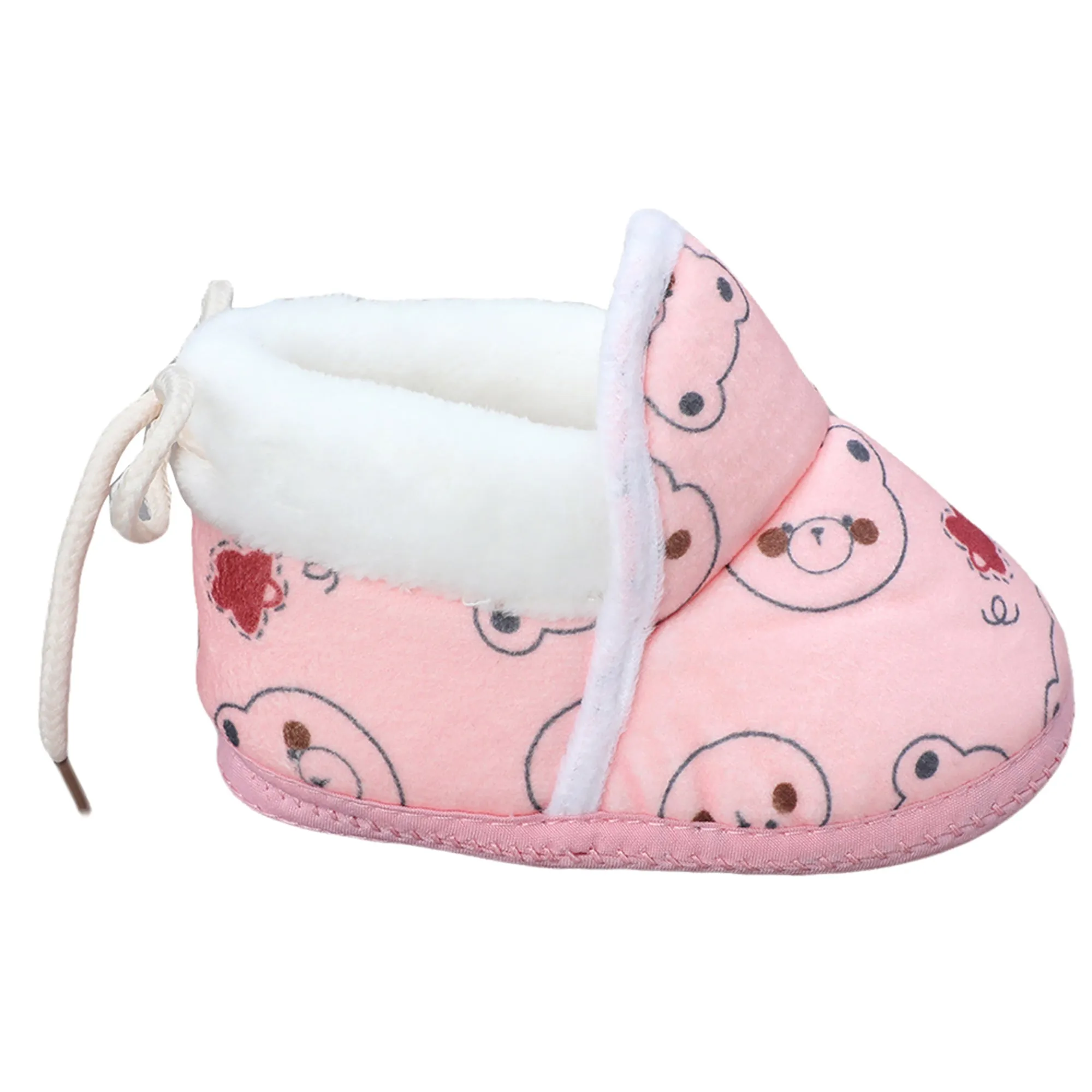 Baby Moo Panda Face Printed Soft Slip-On Anti-Skid Plush Warm Booties - Pink