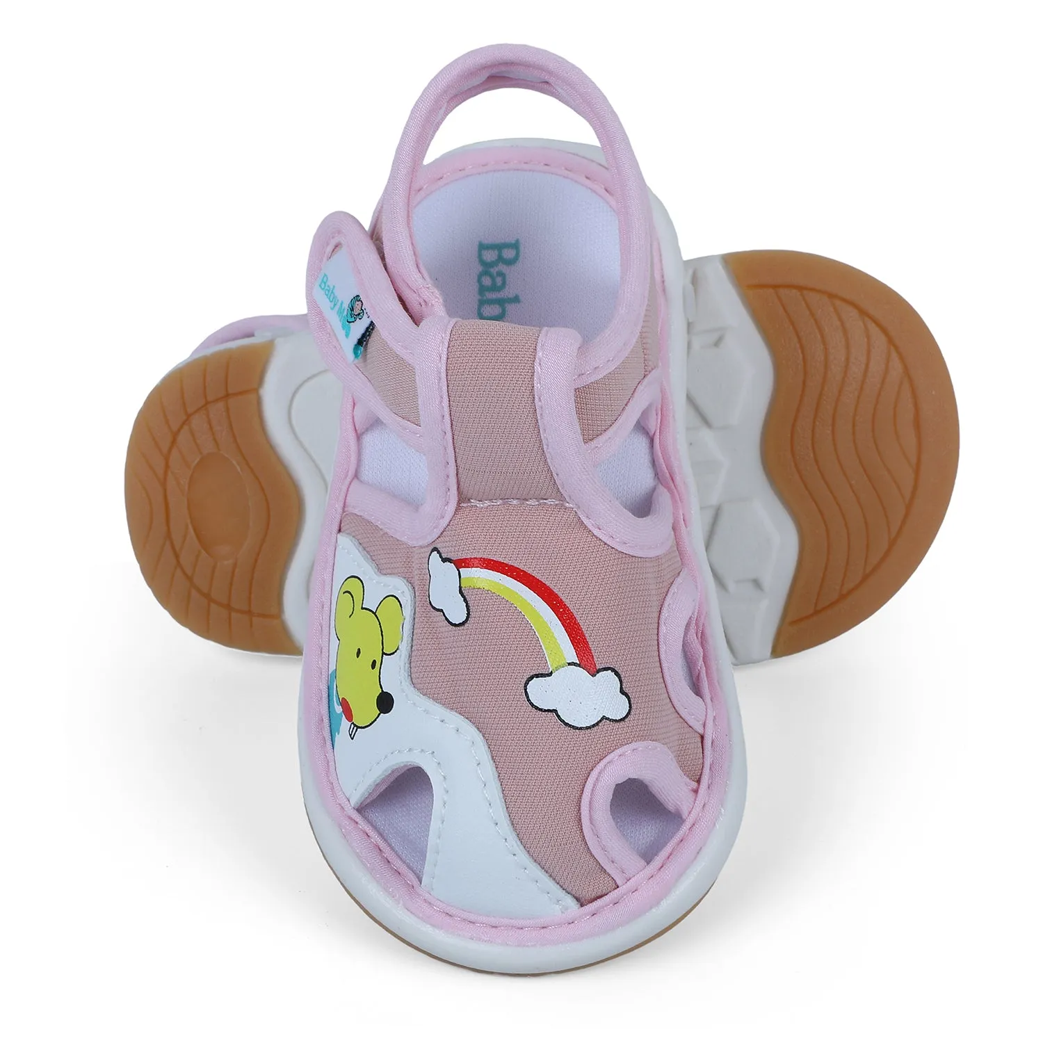 Baby Moo Rainbow Chu-Chu Sound Breathable Anti-Skid Sandals - Pink