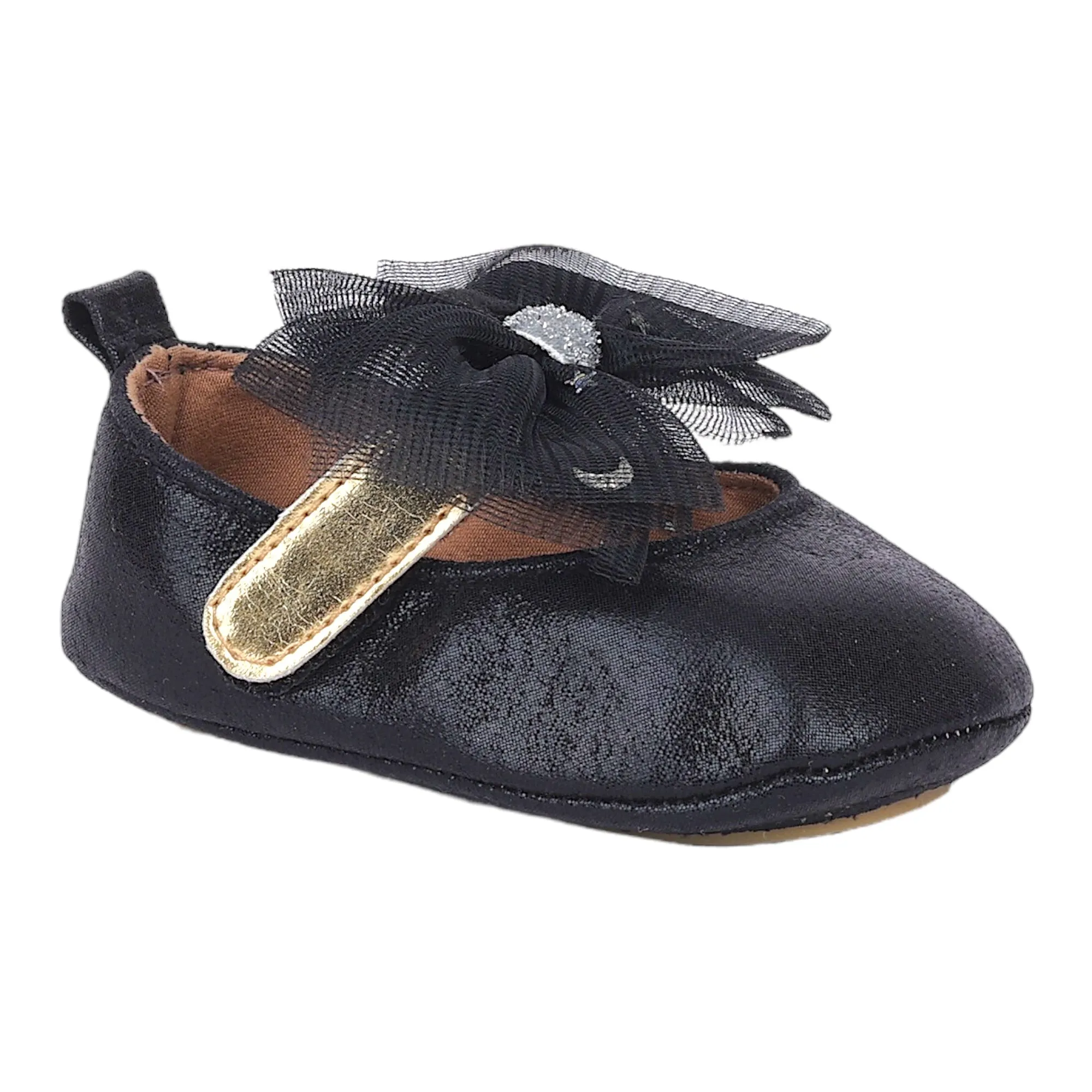 Baby Moo Starry Bow Partywear Anti-Skid Ballerina Booties - Black