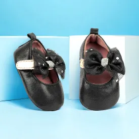 Baby Moo Starry Bow Partywear Anti-Skid Ballerina Booties - Black