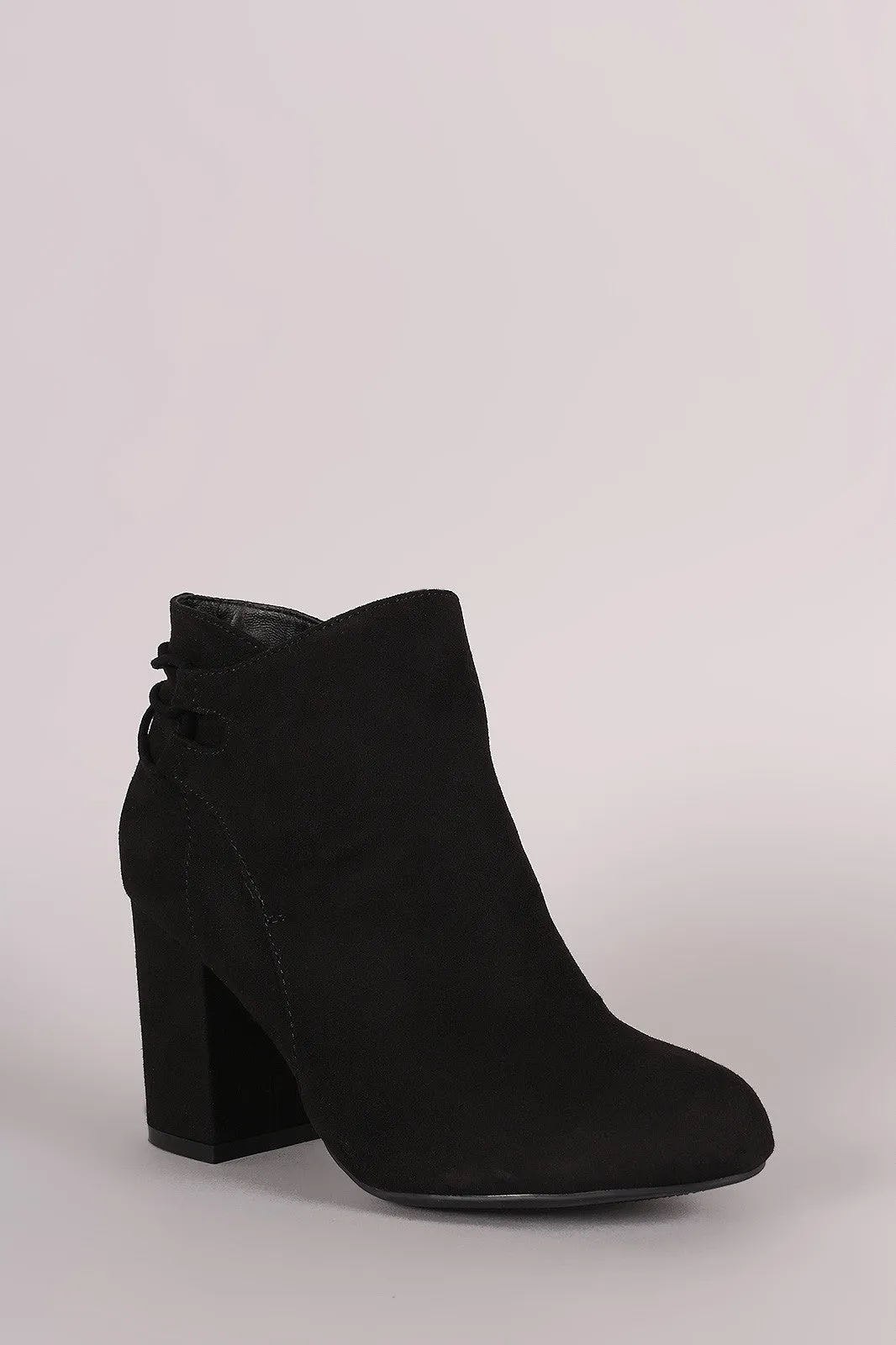 Bamboo Suede Back-Corset Chunky Heel Booties