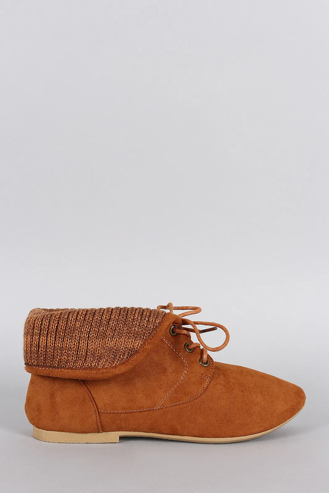 Bamboo Sweater Cuff Lace Up Bootie