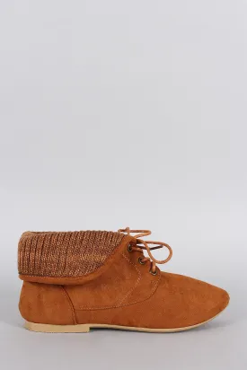 Bamboo Sweater Cuff Lace Up Bootie