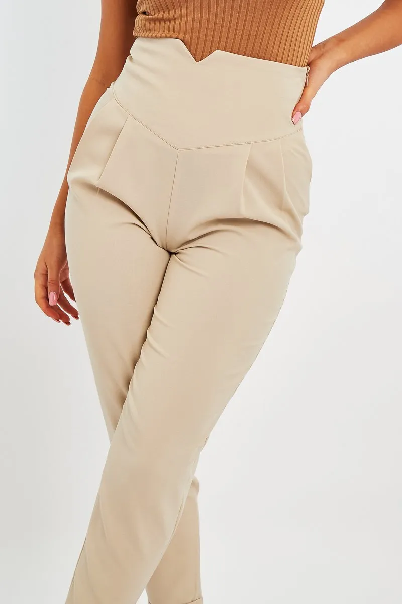 Beige Extreme High Waist Tailored Trouser - Yaz