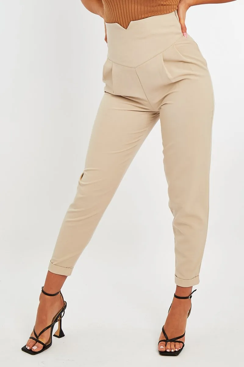 Beige Extreme High Waist Tailored Trouser - Yaz