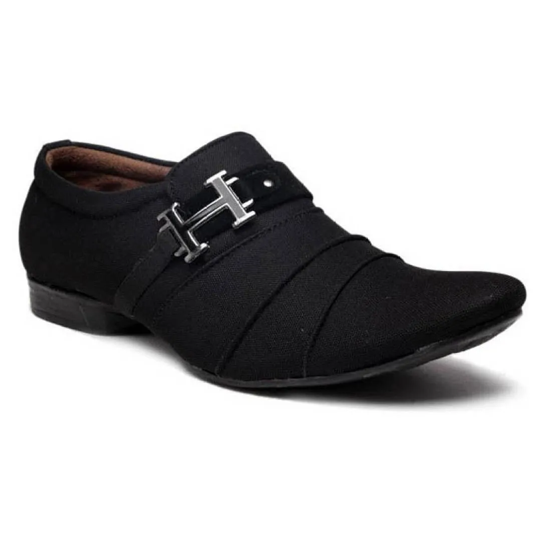 Black Partywear Fabric Casual Shoes for Men