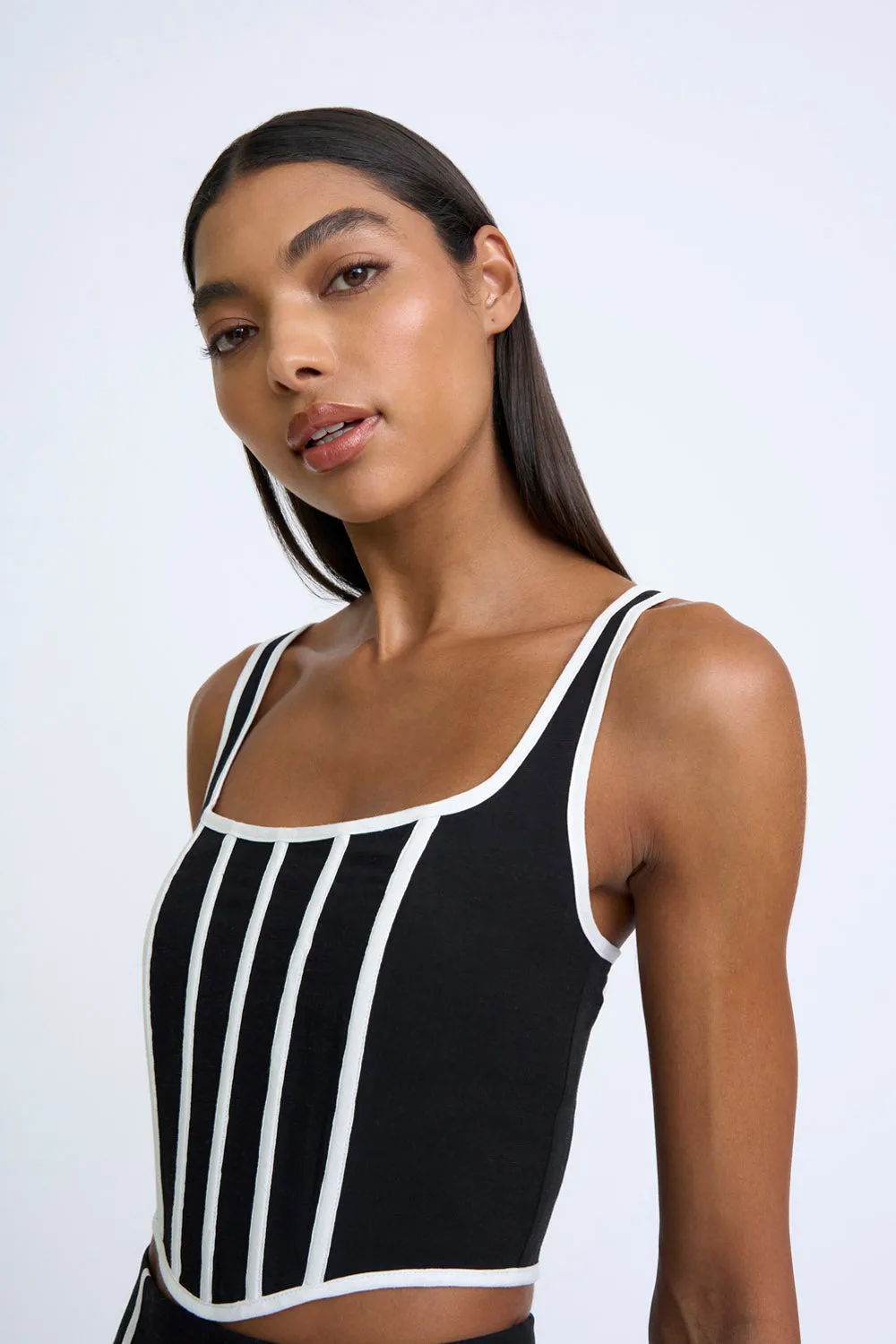 Contrast Pipe Bodice | Final Sale - Black Ivory