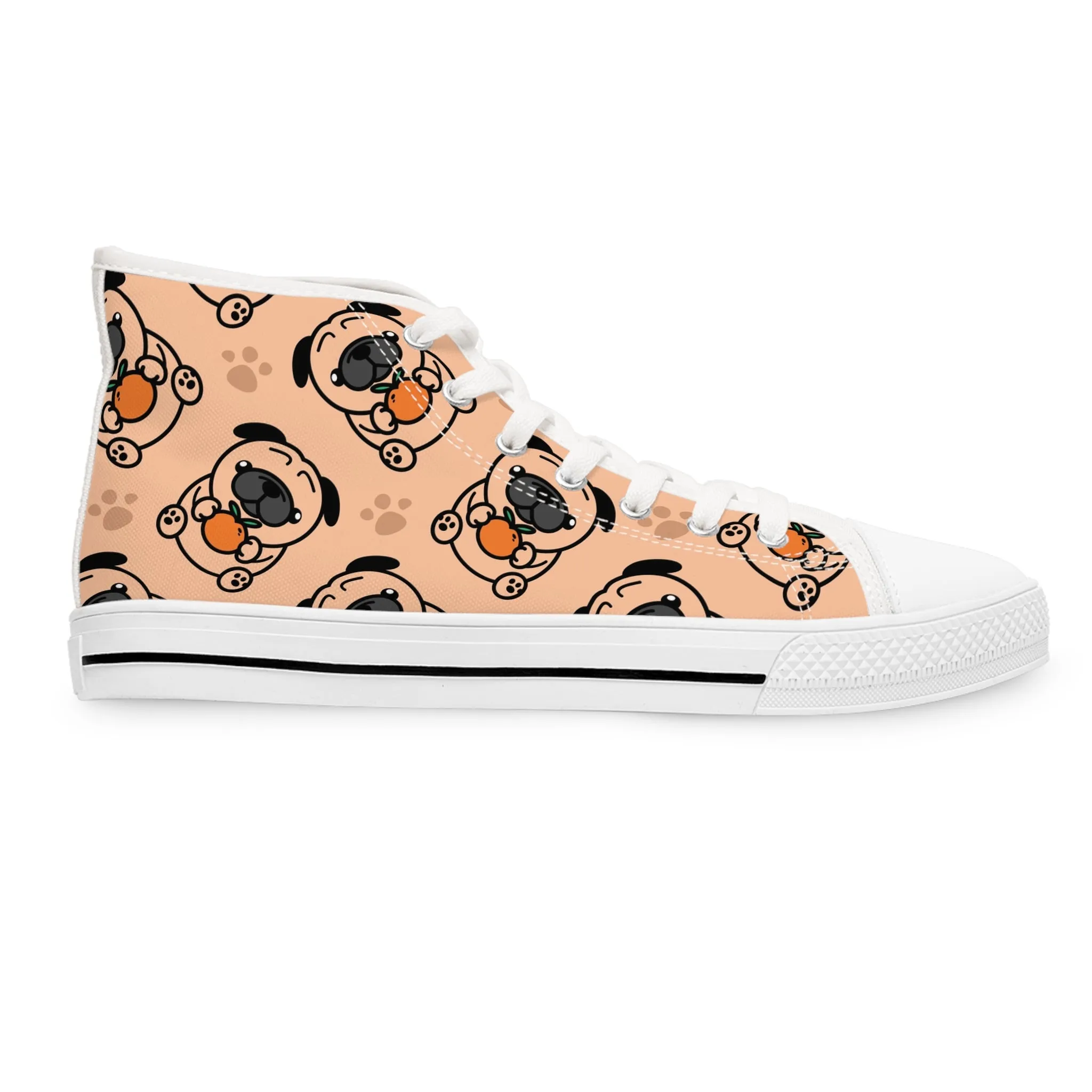 Cute Pug with Orange Women's High Top Sneakers