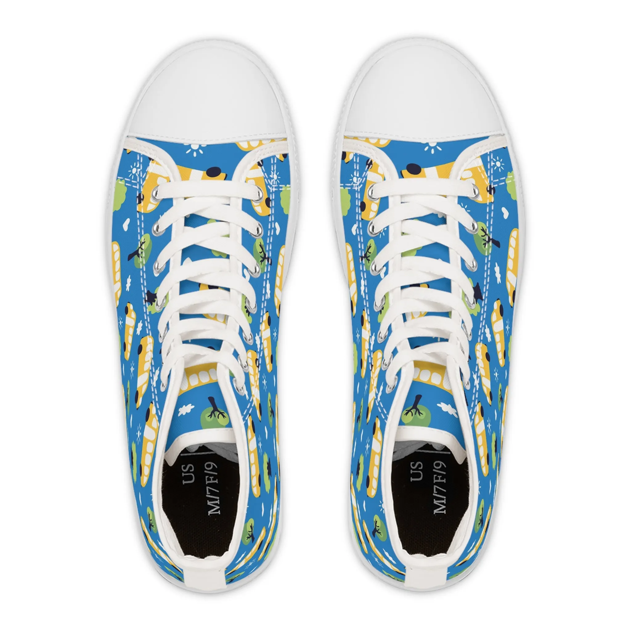 Cute School Bus and Tree Women's High Top Sneakers