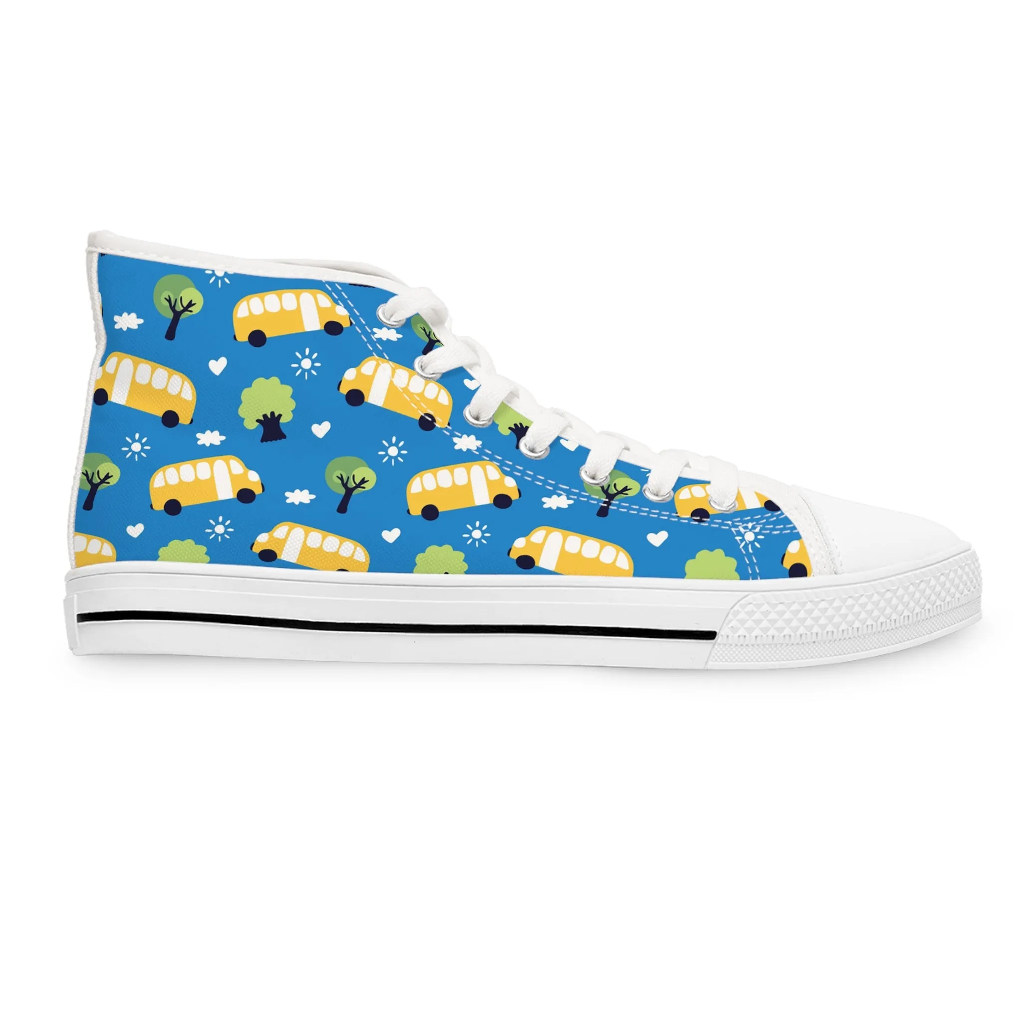 Cute School Bus and Tree Women's High Top Sneakers