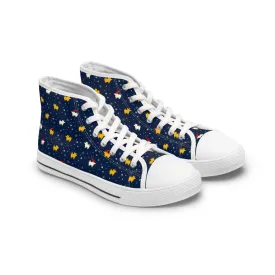 Golden Pig and Santa Claus and Snowflakes Women's High Top Sneakers