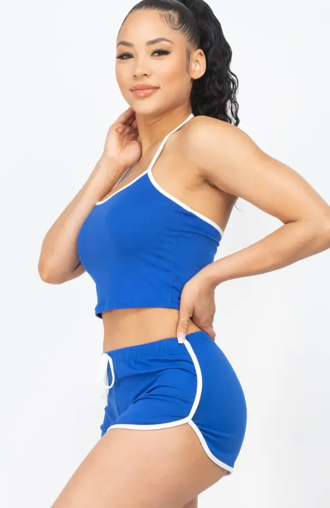 Halter Neck Sleeveless  Top & Shorts Activewear Set