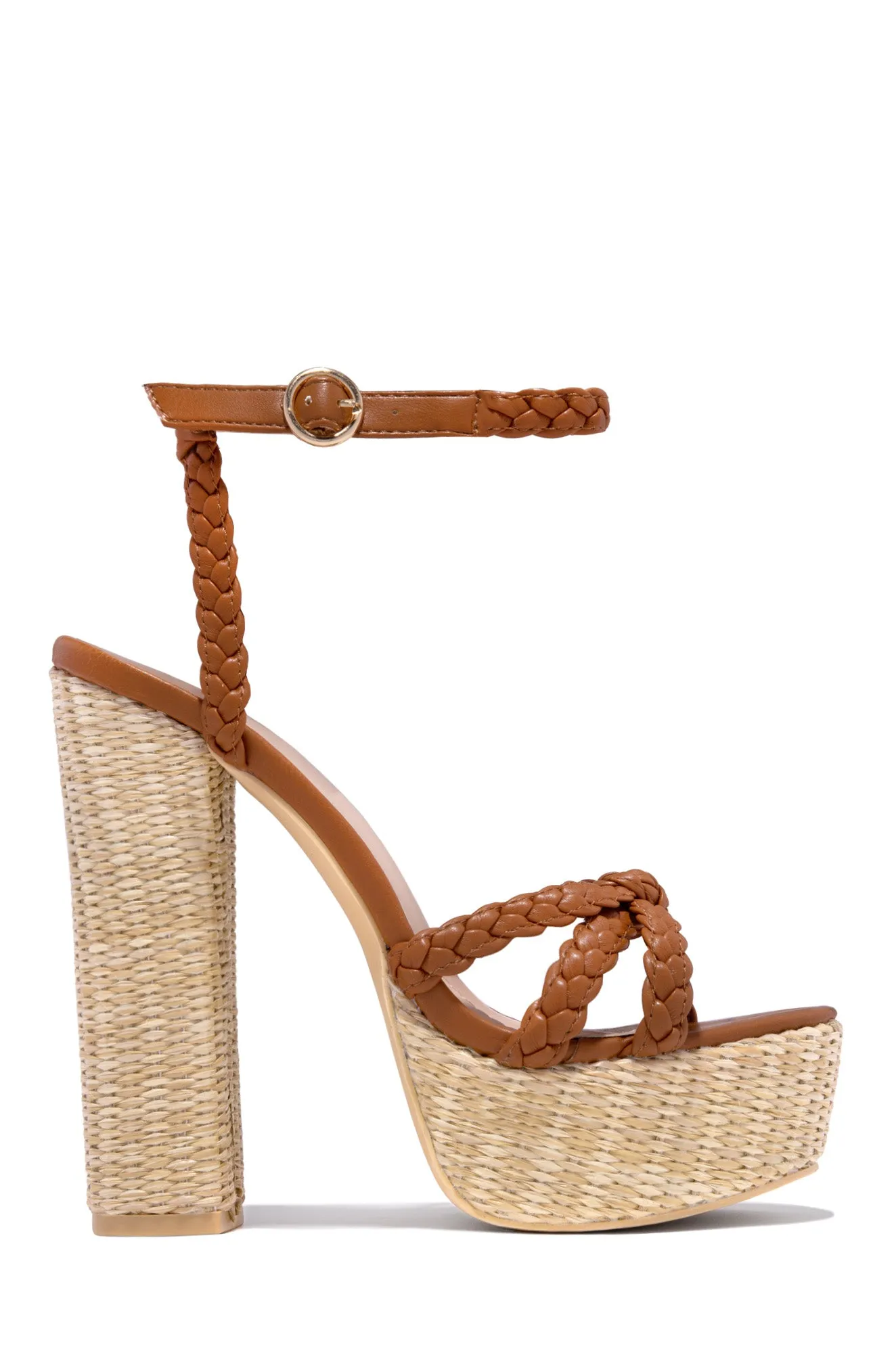 Hilda Platform Block High Heels - Tan