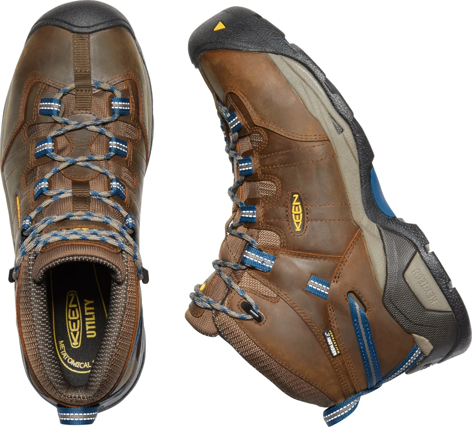 Keen Utility Mens Detroit XT Mid St WP Cascade Brown/Blue Leather Work Boots