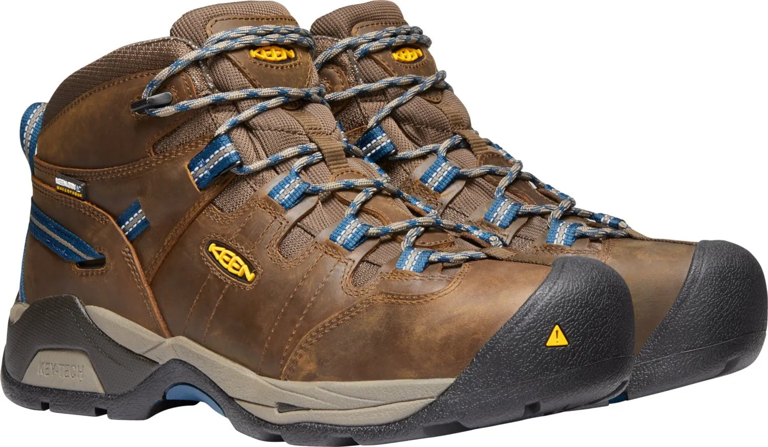 Keen Utility Mens Detroit XT Mid St WP Cascade Brown/Blue Leather Work Boots