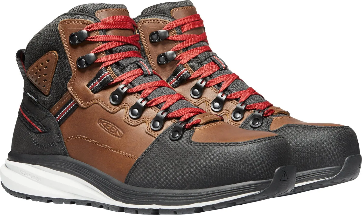 Keen Utility Mens Red Hook Mid WP Tobacco/Black Leather Work Boots