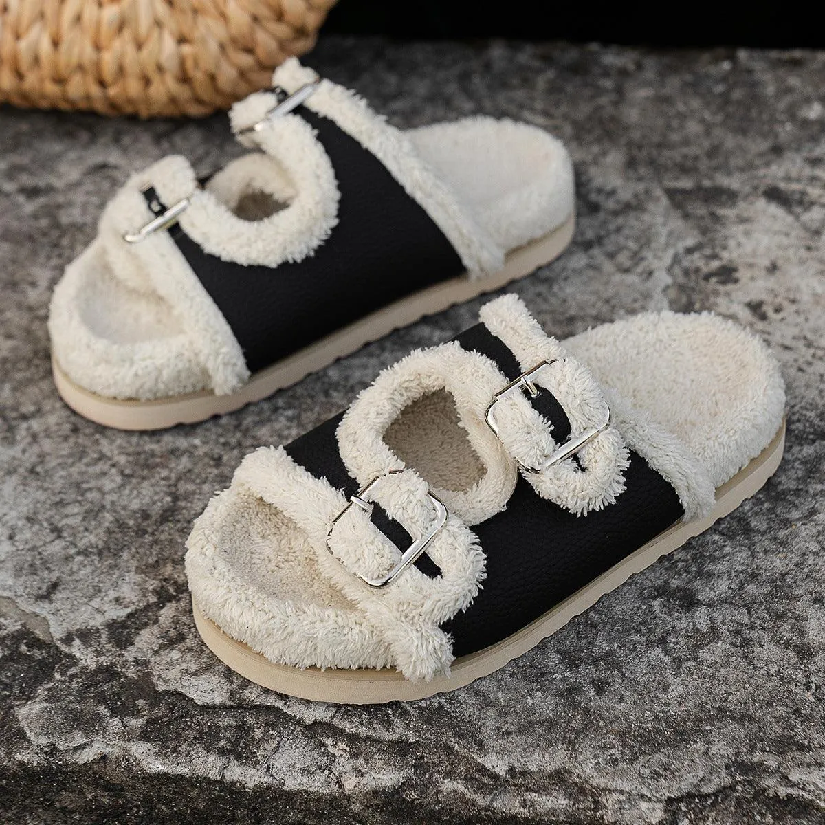 Lamb Wool Slippers Fleece-lined Lazy