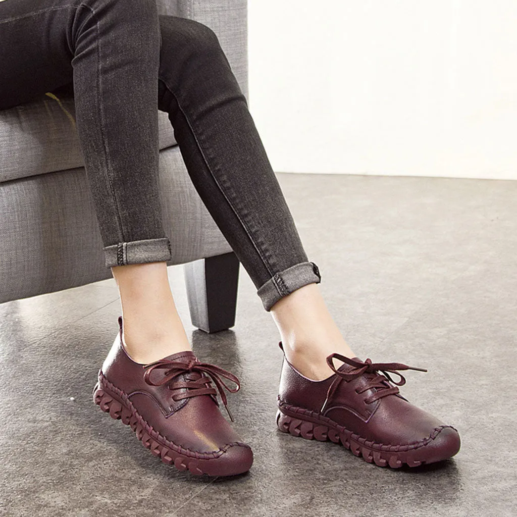 Leather Lace-Up Women Casual Shoes