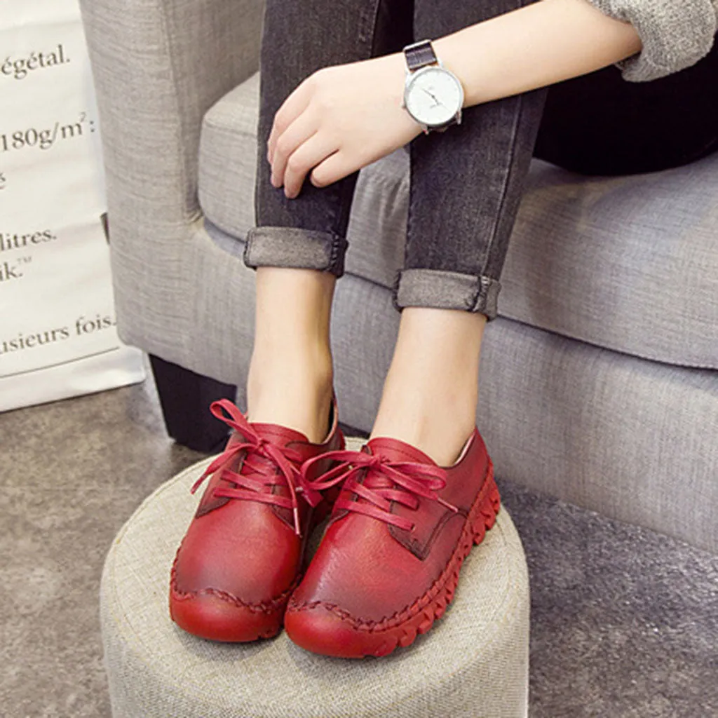 Leather Lace-Up Women Casual Shoes