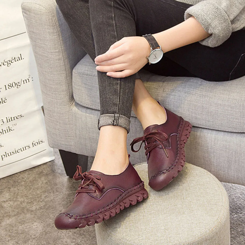 Leather Lace-Up Women Casual Shoes