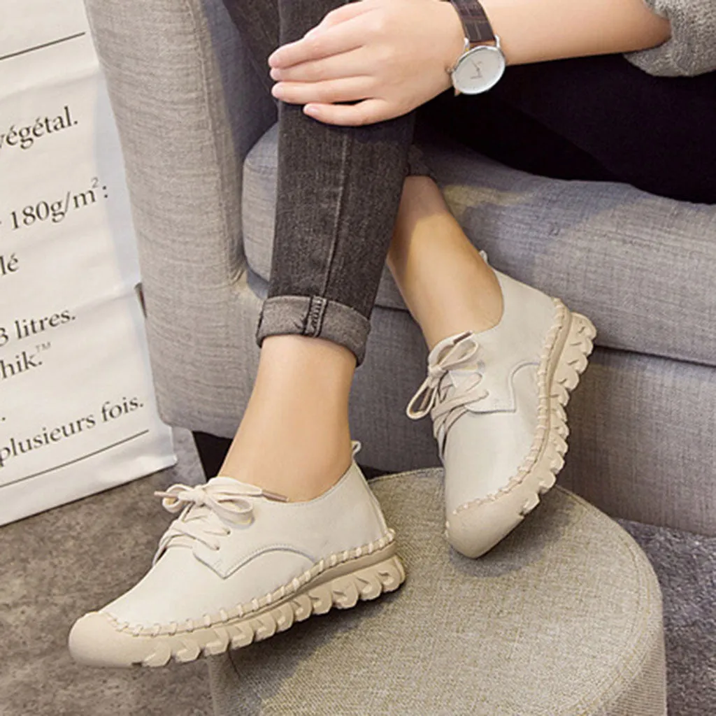 Leather Lace-Up Women Casual Shoes