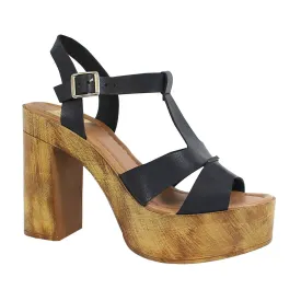 LOUISE-20 Women's Wooden Sole With Side Cut Strap