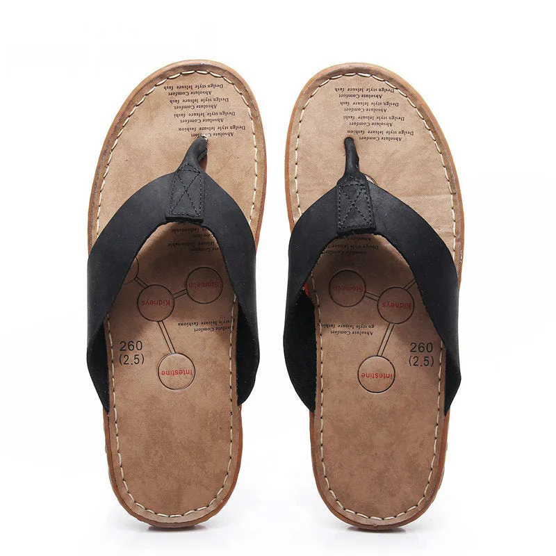 LOVE LICHAO Classic Men's Genuine Leather Slip-on Sandals for Beach Summer Wear