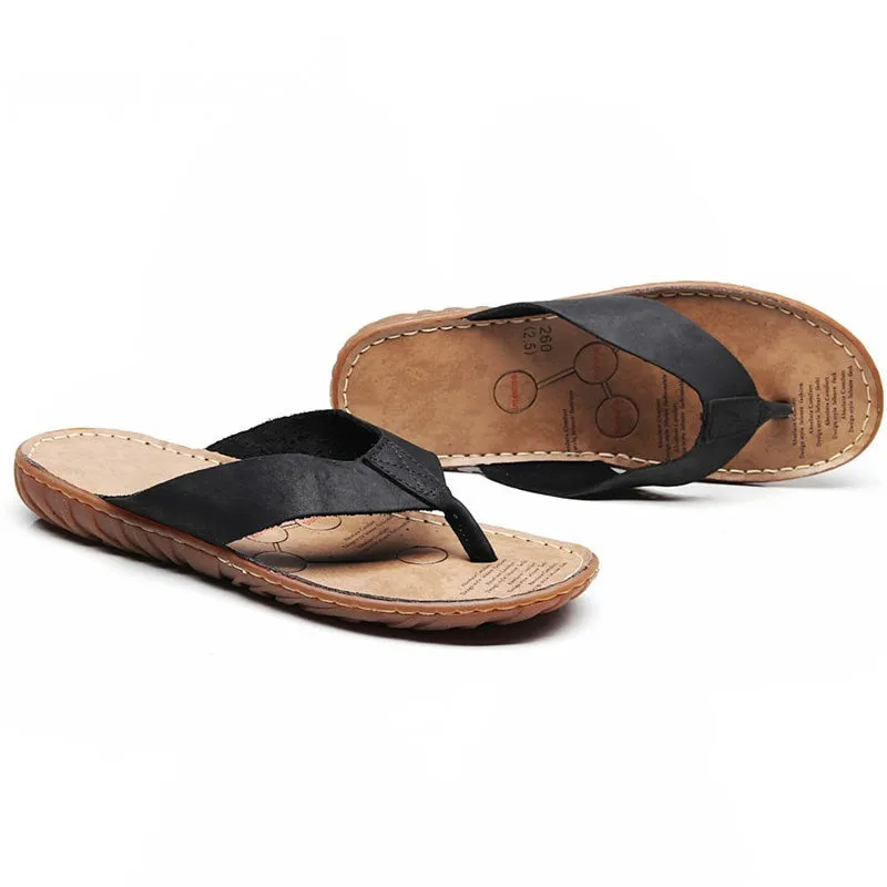 LOVE LICHAO Classic Men's Genuine Leather Slip-on Sandals for Beach Summer Wear