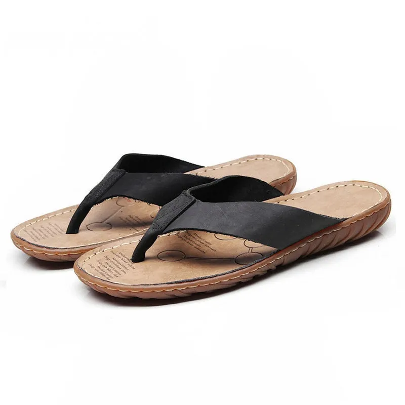 LOVE LICHAO Classic Men's Genuine Leather Slip-on Sandals for Beach Summer Wear