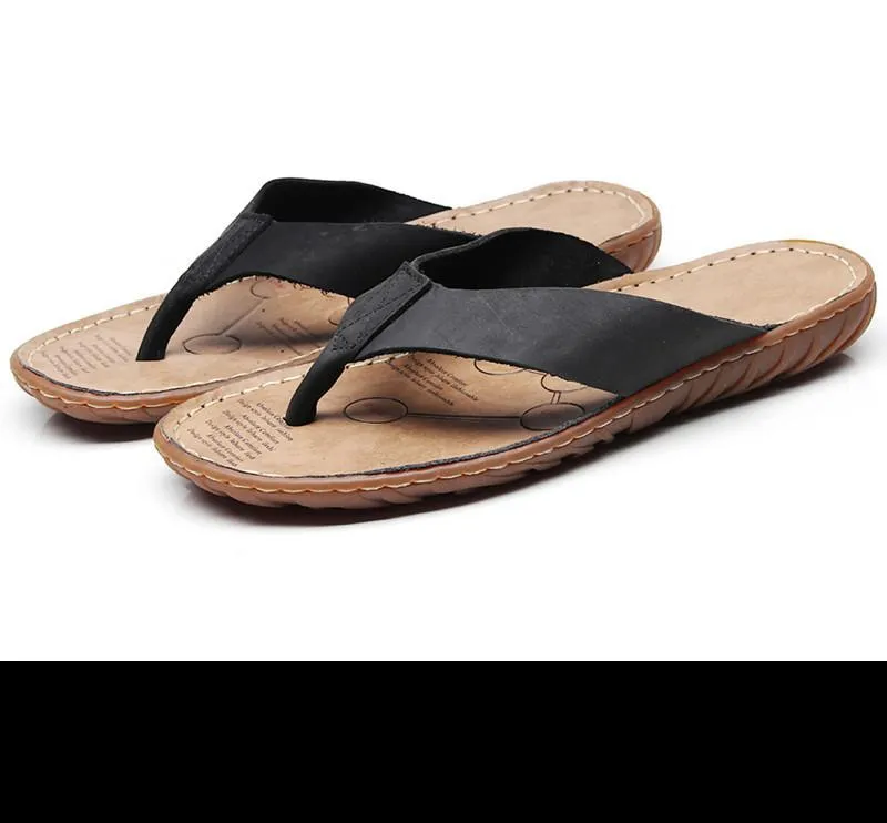 LOVE LICHAO Classic Men's Genuine Leather Slip-on Sandals for Beach Summer Wear