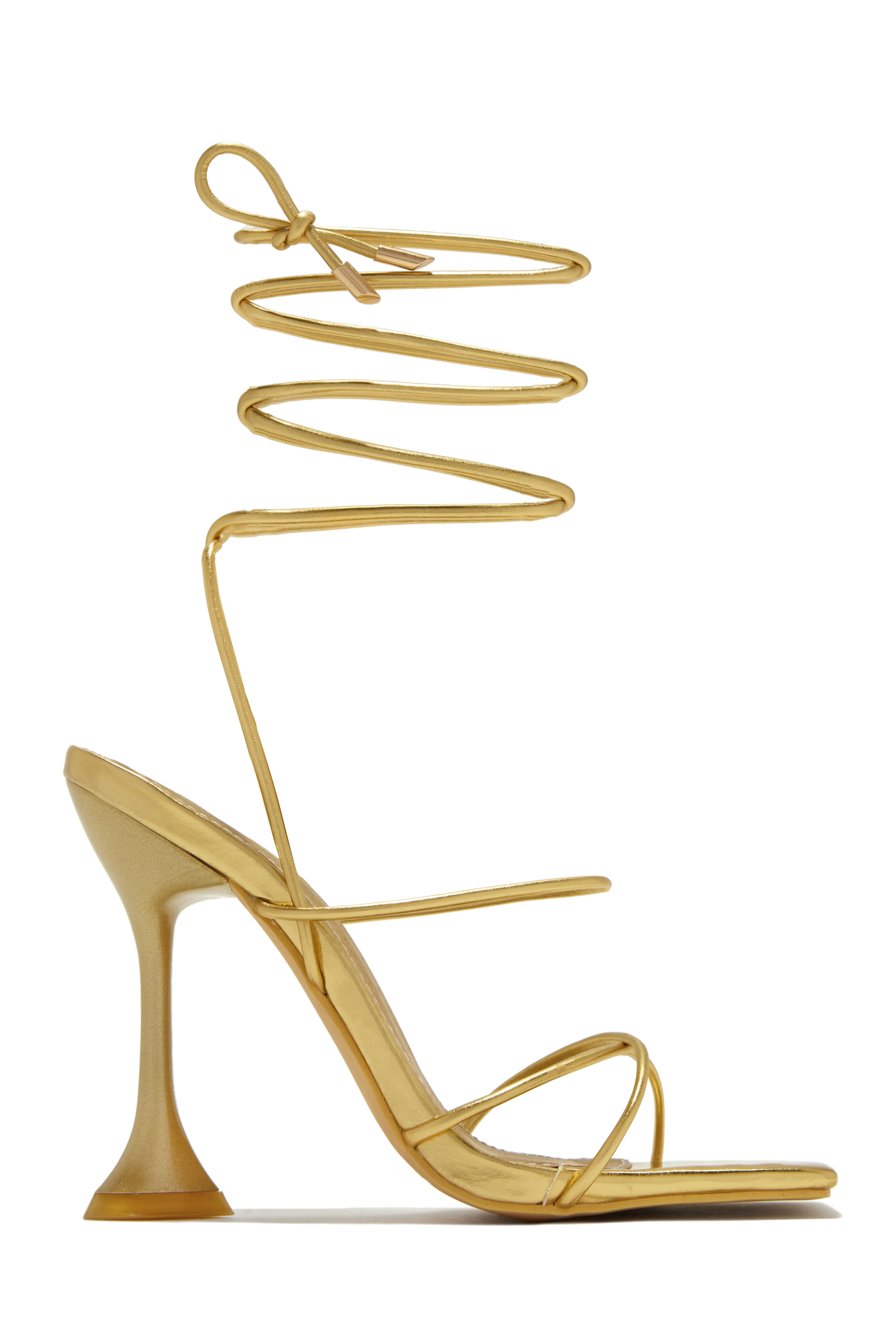 Loving Heart Lace Up High Heels - Gold