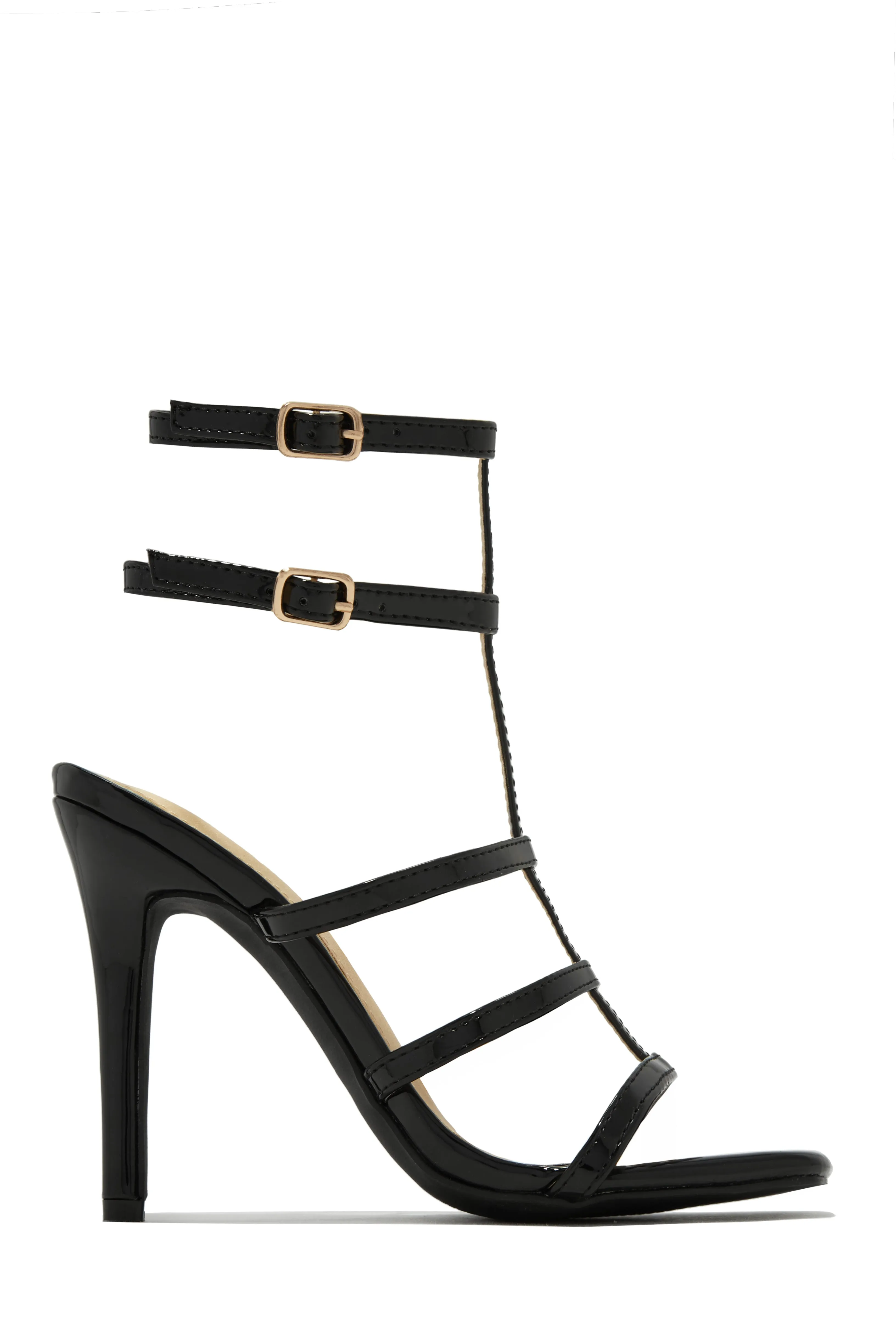 Luxury Essentials Caged Strap High Heels - Black