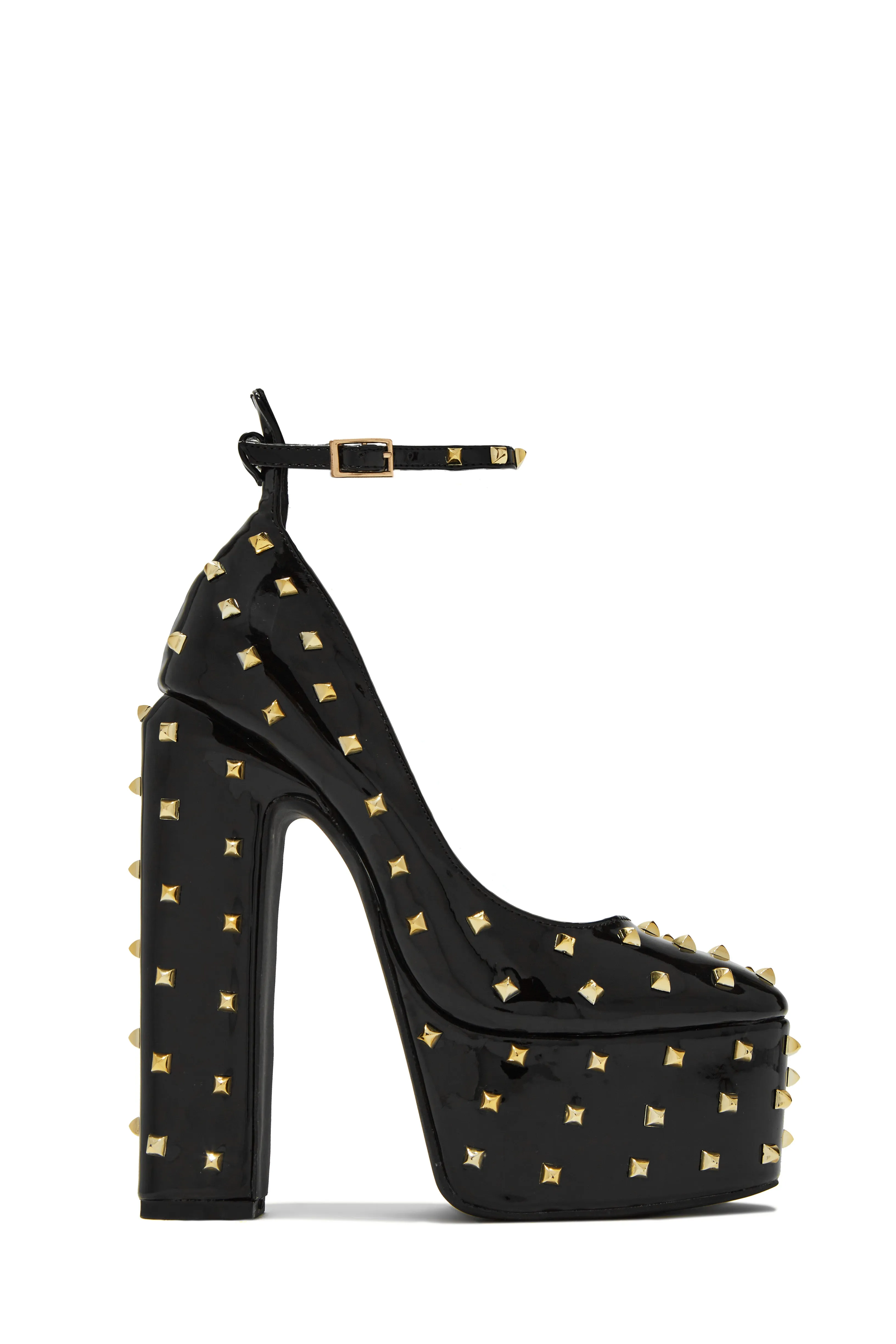 Nayomi Studded Platform Block High Heels - Black