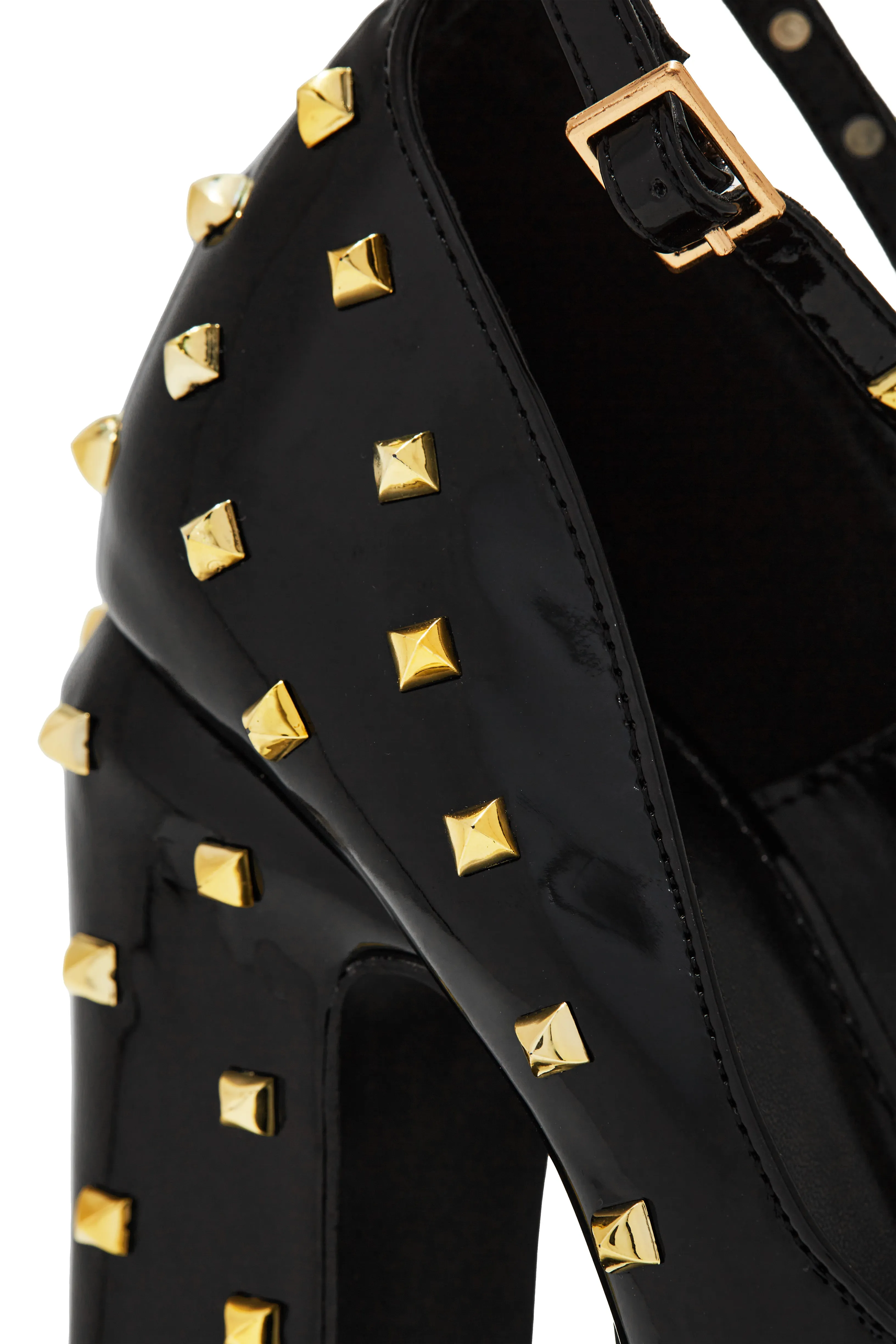 Nayomi Studded Platform Block High Heels - Black