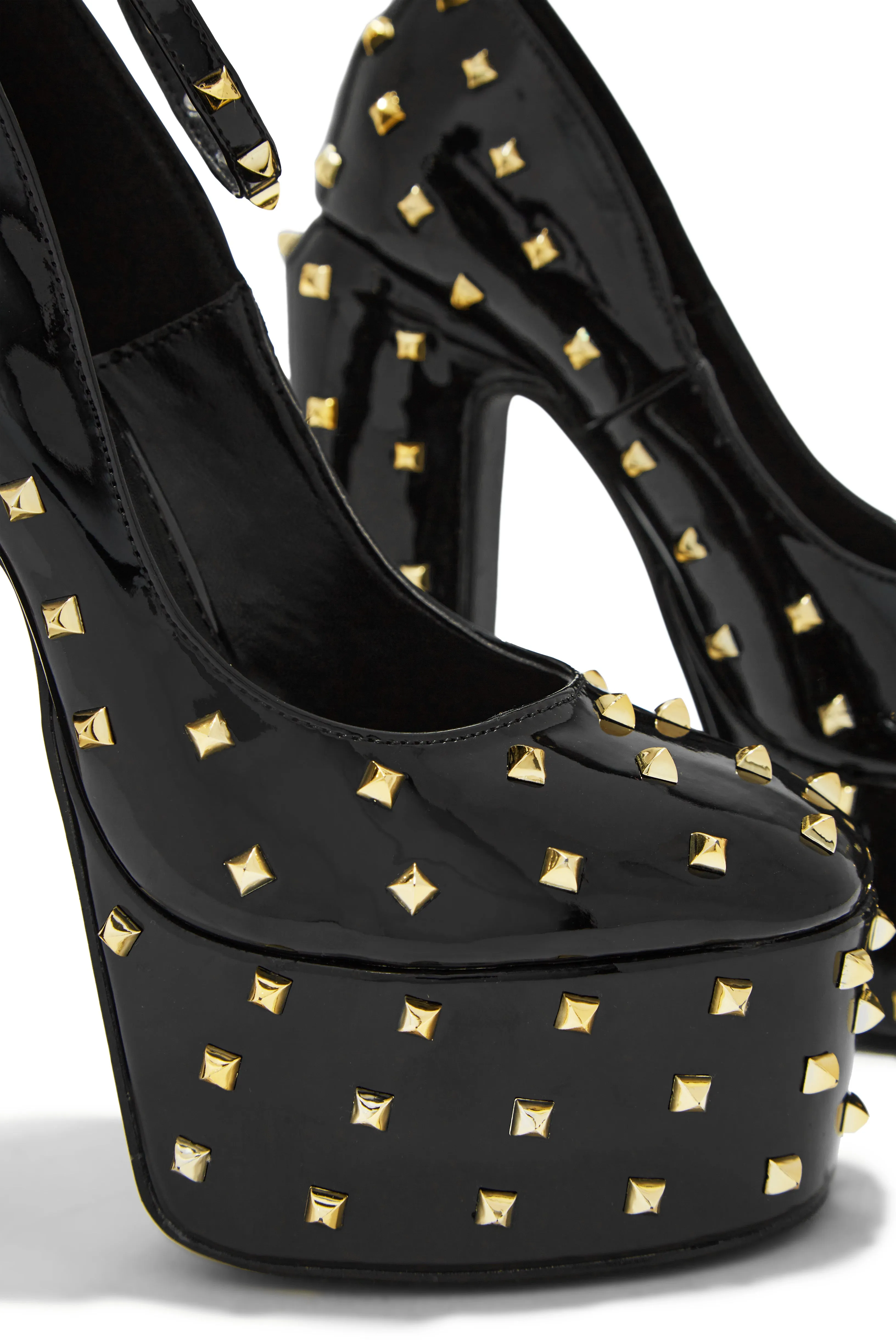 Nayomi Studded Platform Block High Heels - Black