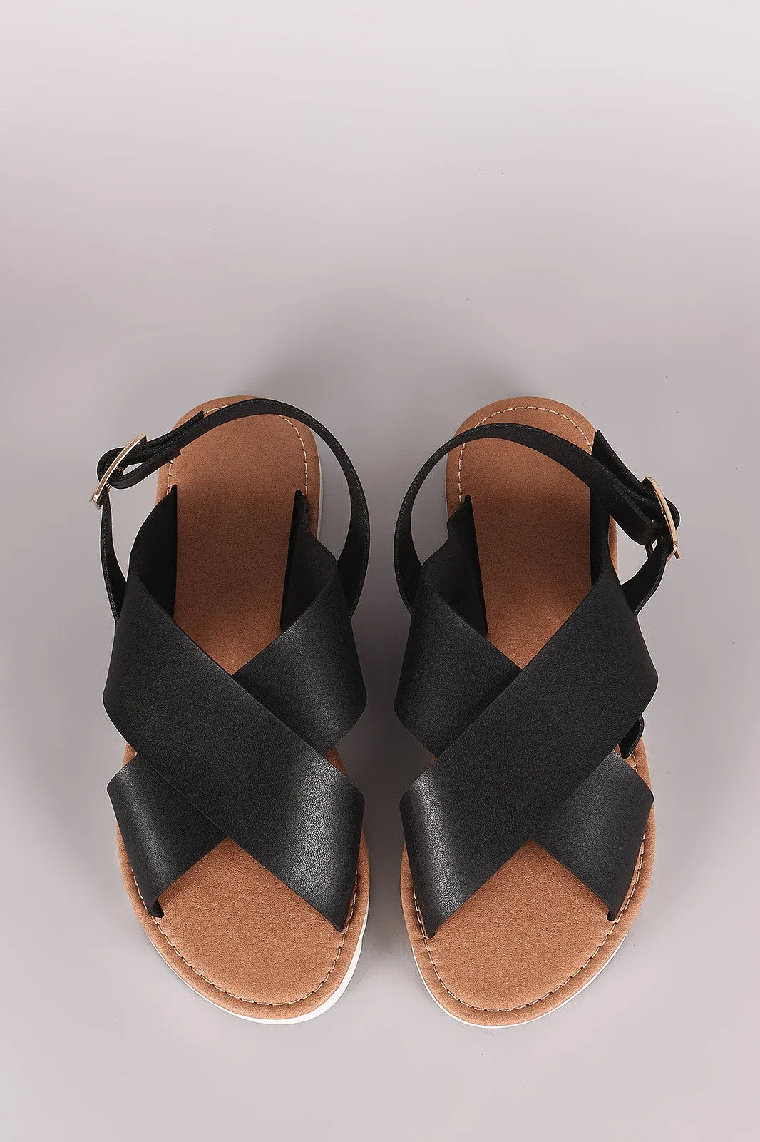 Qupid Cross Band Slingback Flat Sandal