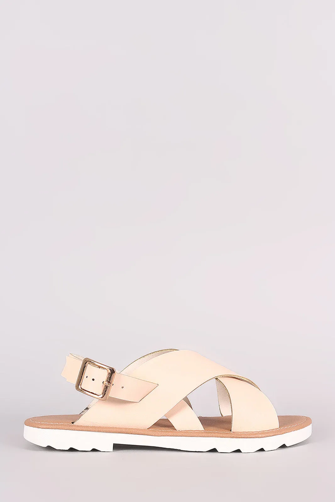 Qupid Cross Band Slingback Flat Sandal