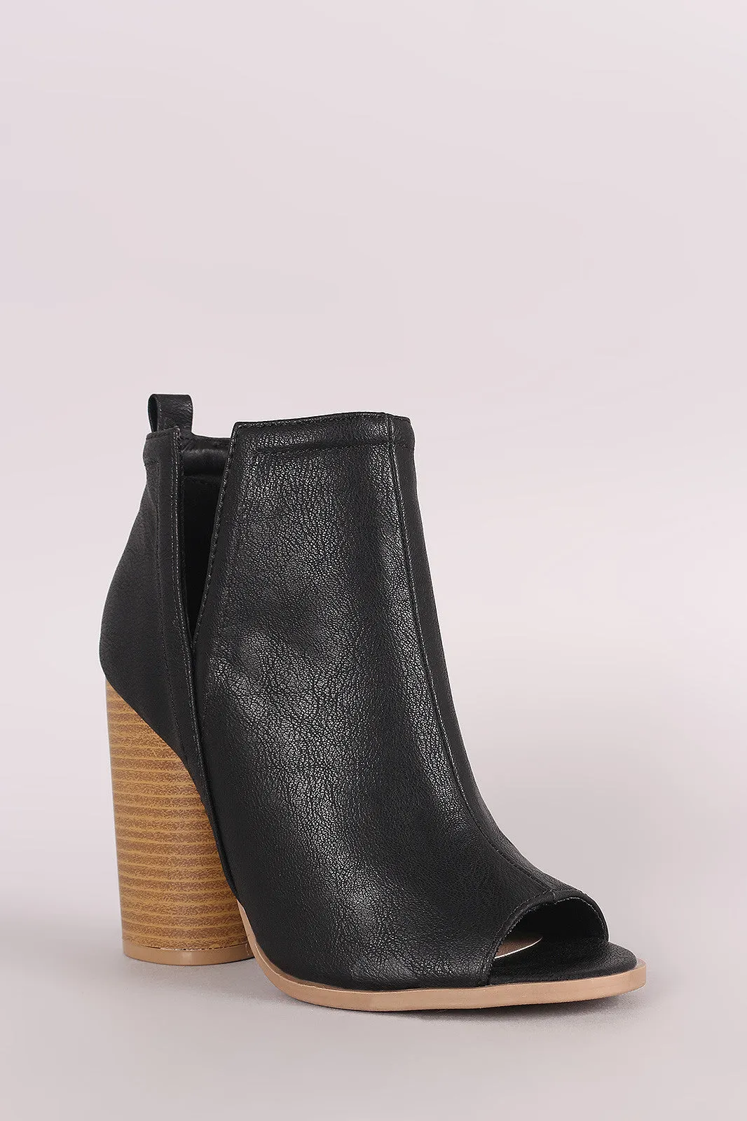 Qupid Side Cutout Peep Toe Chunky Heeled Booties