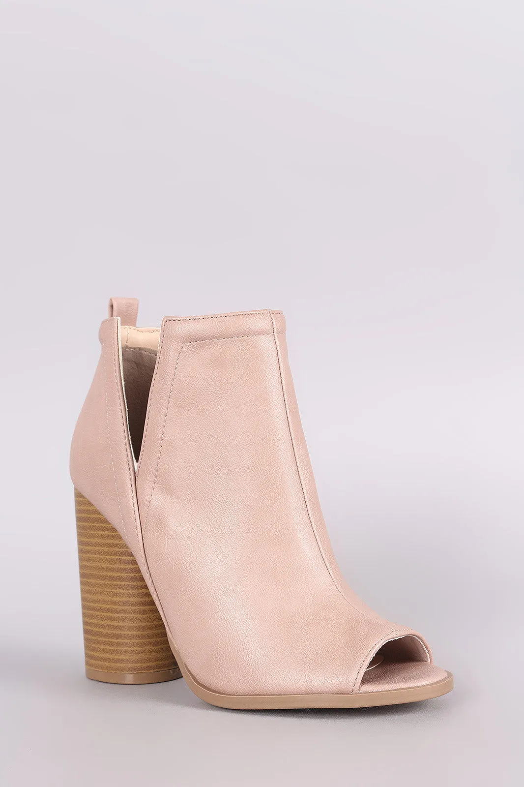 Qupid Side Cutout Peep Toe Chunky Heeled Booties