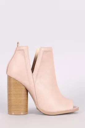 Qupid Side Cutout Peep Toe Chunky Heeled Booties