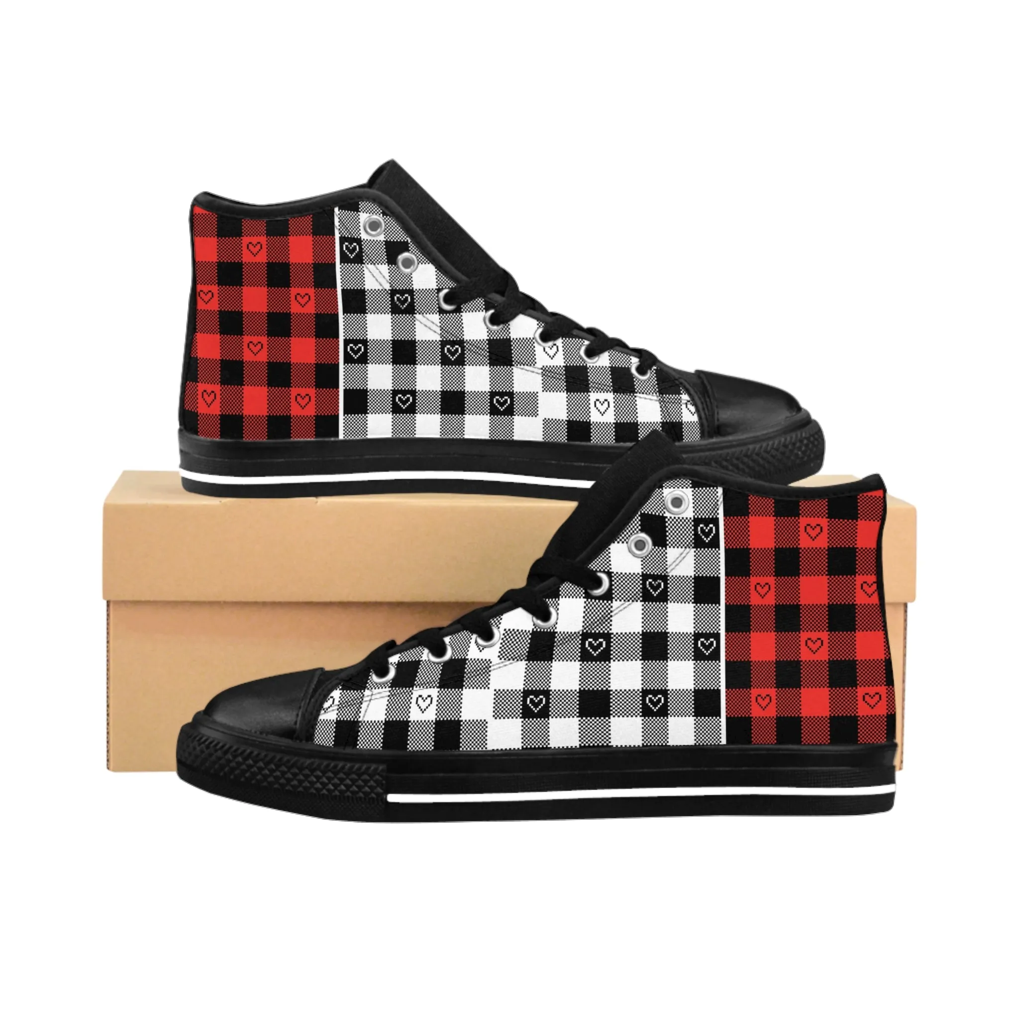 Red and Black Textile Pattern Women's Classic Sneakers